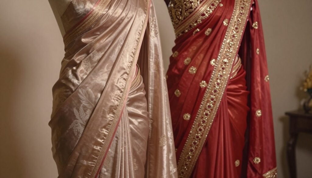 differences between silk look sarees and designer sarees