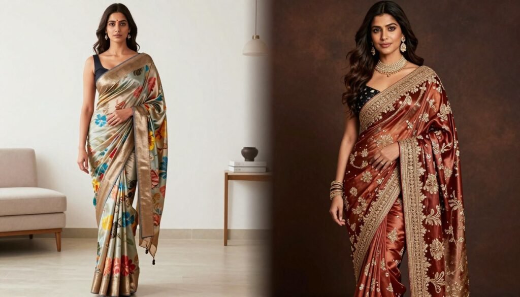 silk look sarees vs designer sarees